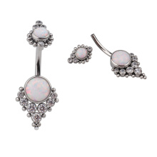 Titanium 14G Threaded Curved Barbell Bezel Set Zircon Opal Cluster Terraced Belly Button Ring